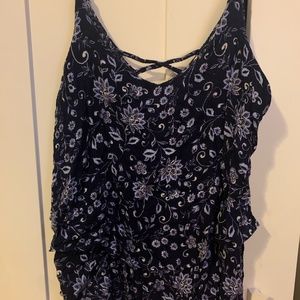 Francesca's Blue Floral Ruffle Strappy Emmelee Tank Top